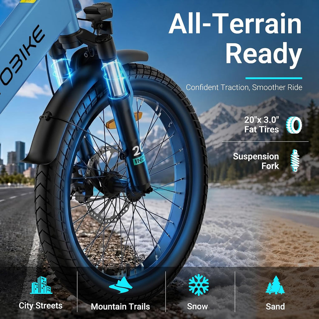 Foldable 1200W Peak Step-Through Electric Bike | 20" Fat Tire 48V Commuter E-Bike