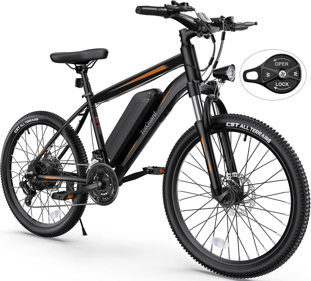 26" Electric Mountain & Commuter Bike – Peak 500W Brushless Motor, 374Wh Removable Battery, 21-Speed Trail E-Bike with Suspension Fork