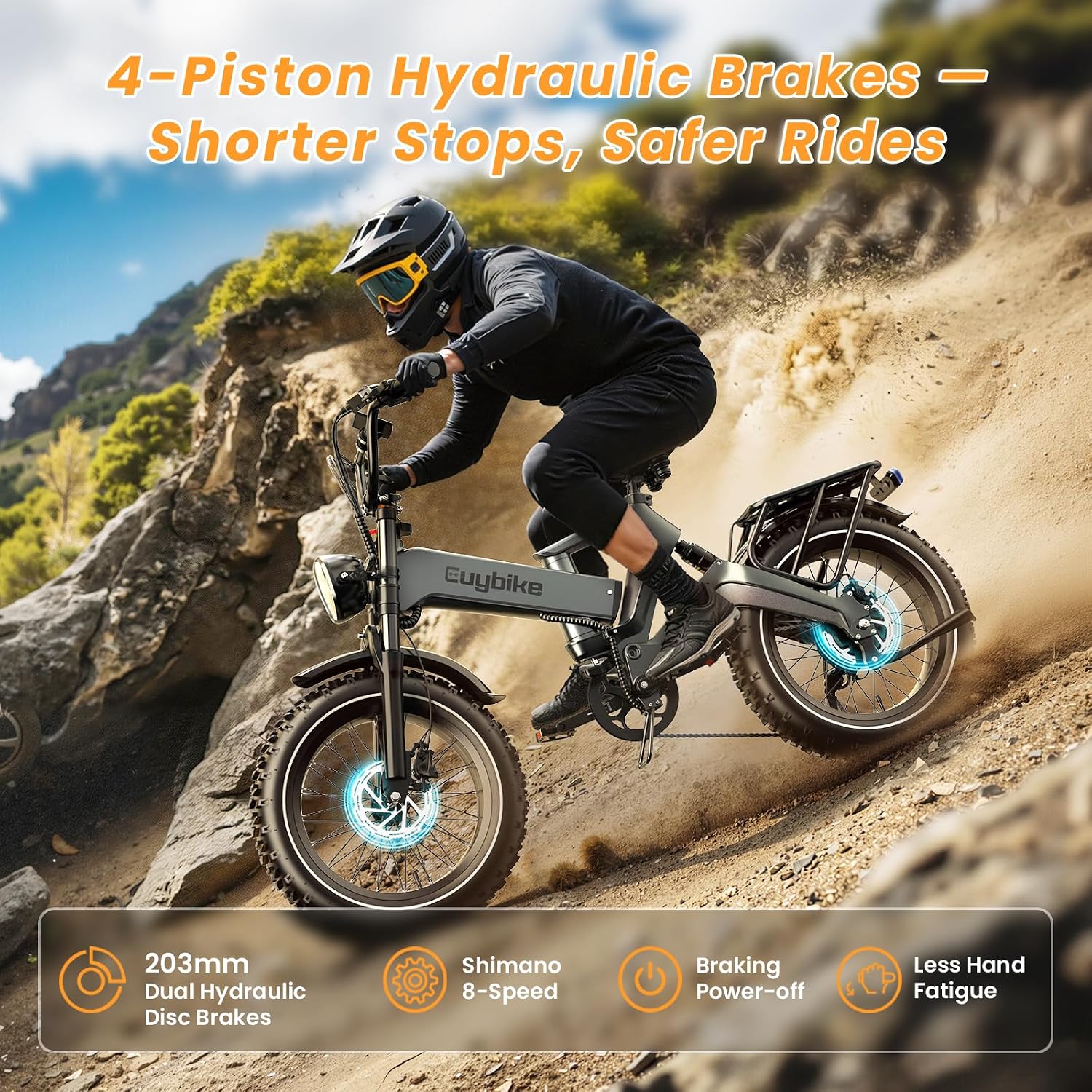 All-Terrain Full Suspension Foldable Electric Bike – 3000W Peak, 35MPH, 20" Fat Tire
