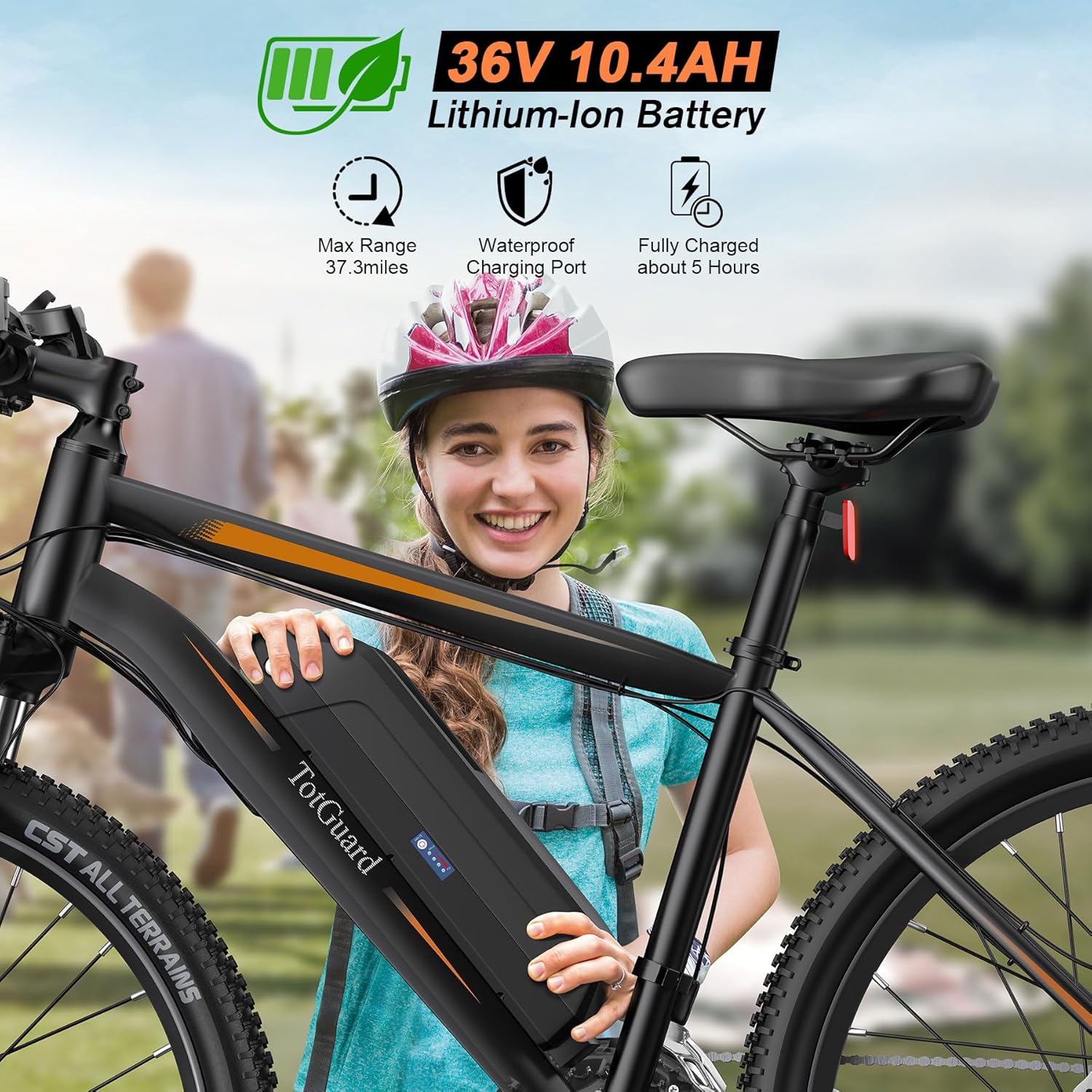 26" Adult Electric Mountain Bike – 350W Motor, 19.8 MPH, 374.4Wh Removable Power System, Up to 50-Mile Range & Front Suspension (UL 2849 Certified)