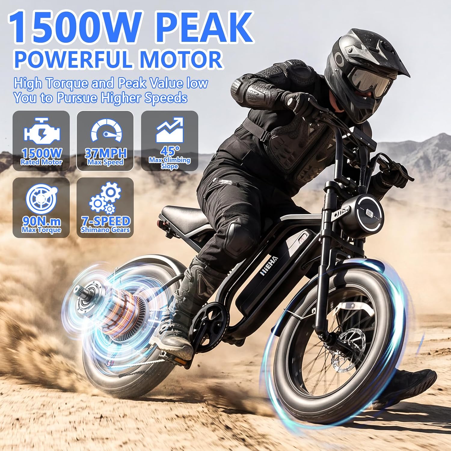 Aero Cargo Electric Bike with Apple CarPlay, Android Auto, and Dual 1080P Dash Cam – 1500W Peak, 20" Fat Tire All-Terrain E-Bike