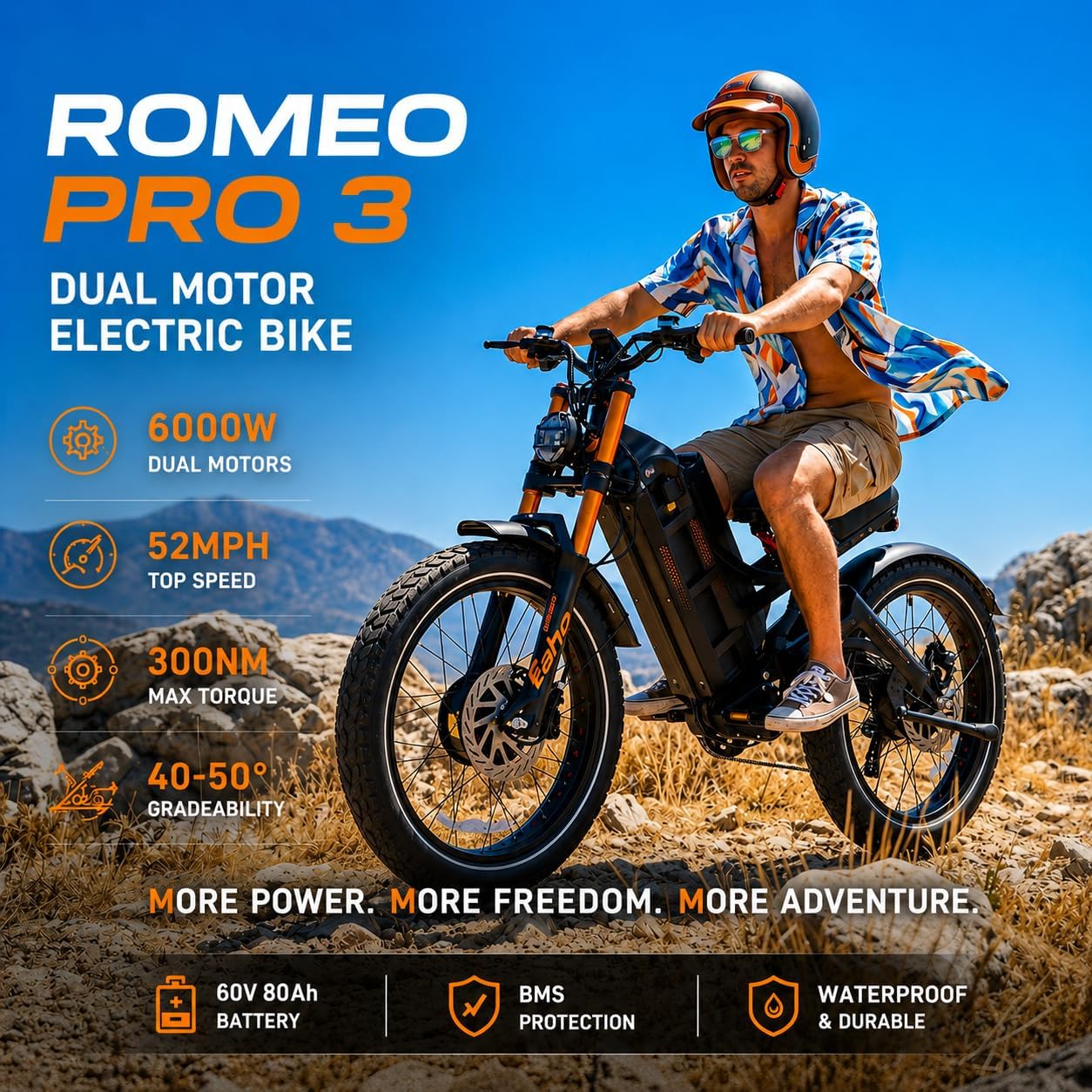 6000W Peak Dual-Motor Full-Suspension 26" Fat Tire Electric Bike for Adults – 52 MPH Ultra Long-Range E-Bike