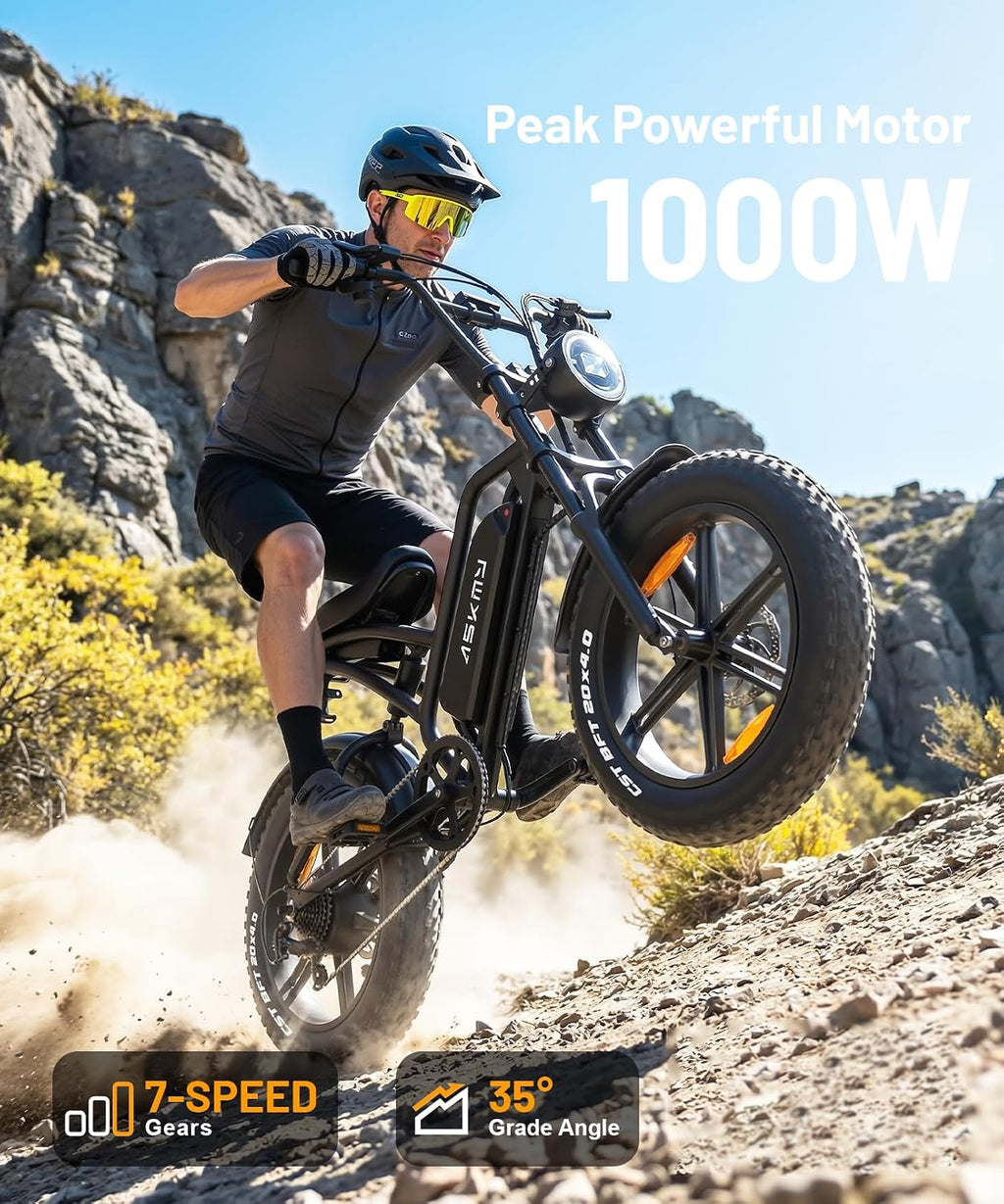 Electric Bike for Adults, 20" 4.0" Fat Tire Ebike 750W Continuous / 1000W Max, 48V 15ah