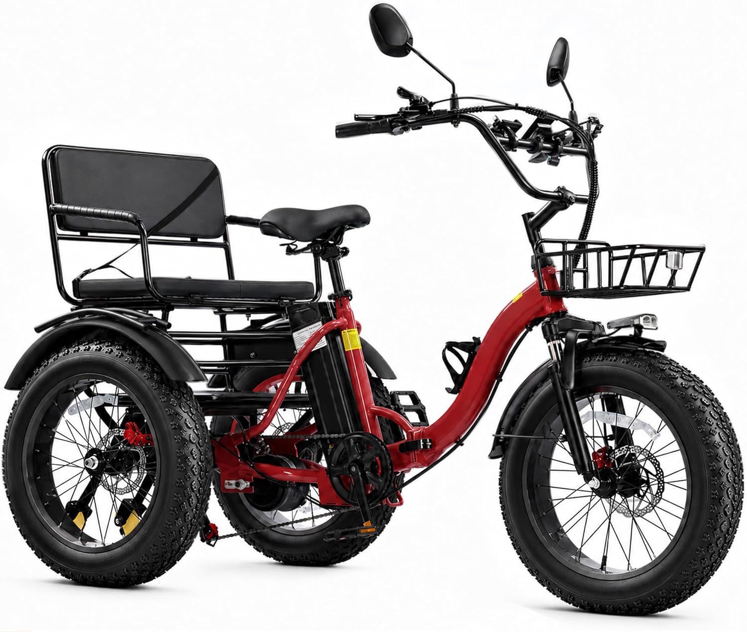 Two-Seater Folding Electric Tricycle for Adults | 1350W Peak, 20" Fat Tire 3-Wheel E-Trike