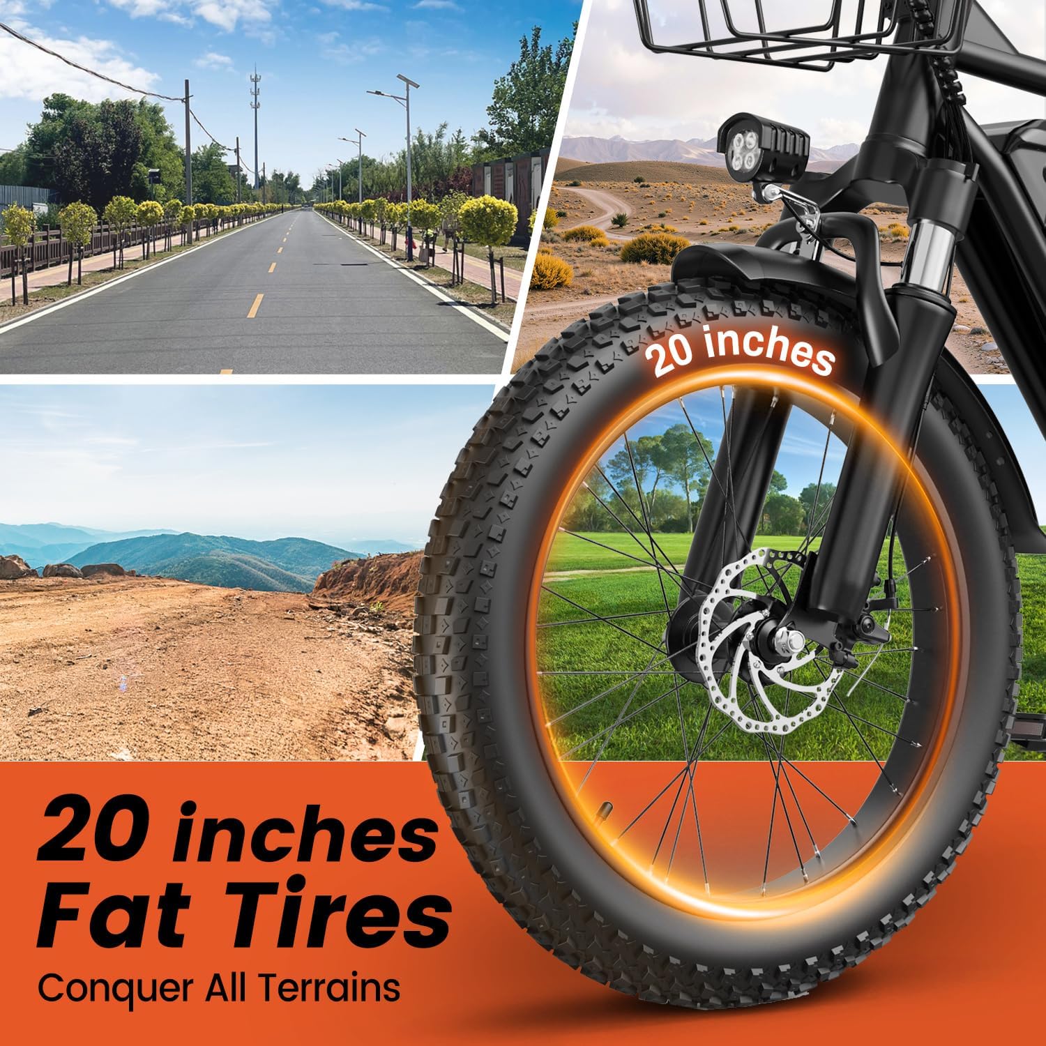 20" All-Terrain Dual Suspension Electric Bike with Rear Passenger Seat