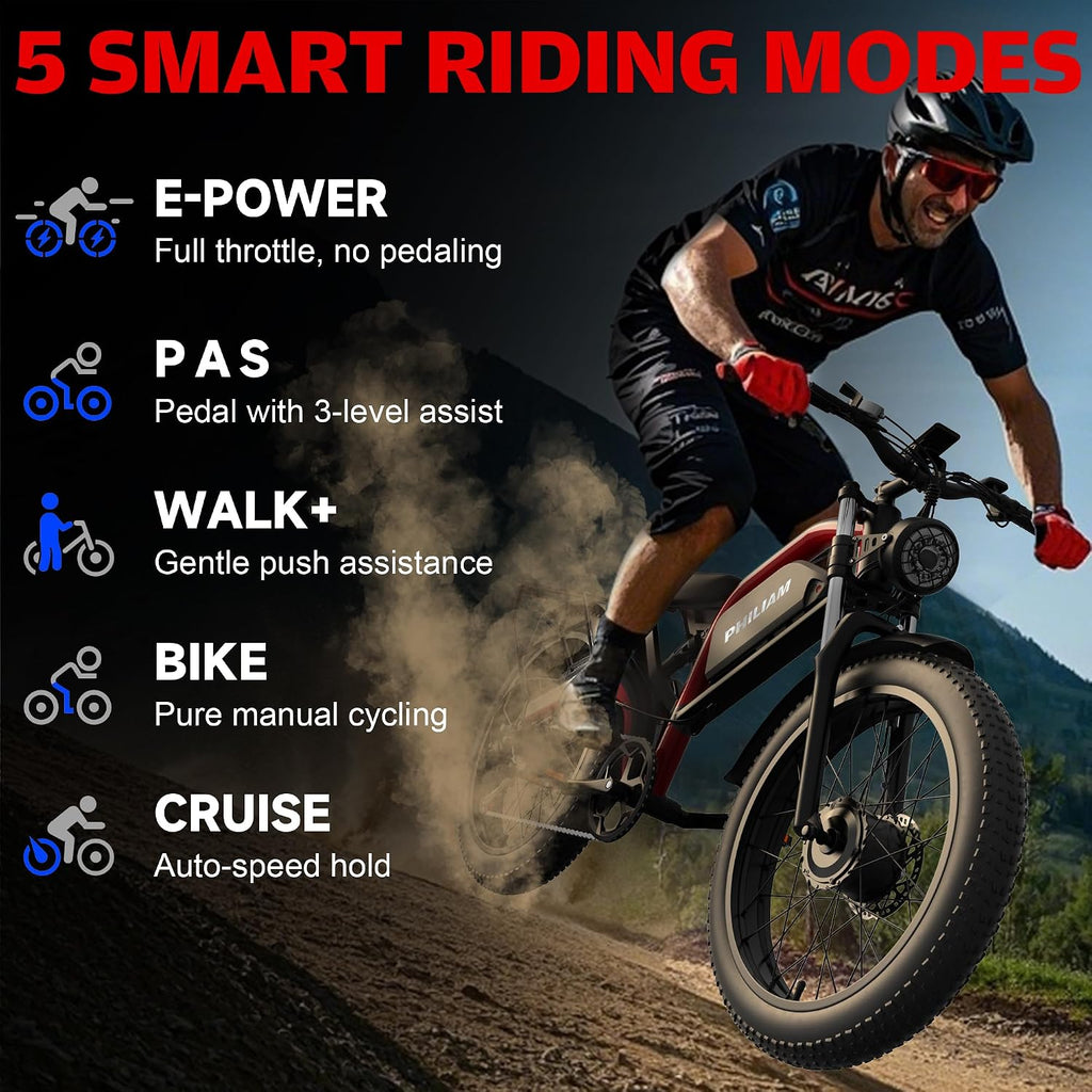 5000W Peak Dual Motor Electric Bike | 26" Fat Tire All-Terrain E-Bike