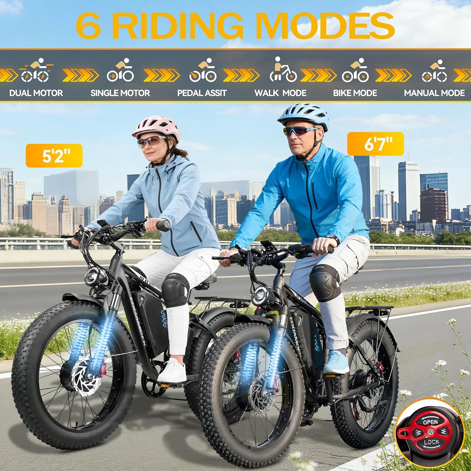 High-Performance Dual-Motor Fat Tire Electric Bike - 9000W Peak, 46 MPH, 58V 34Ah, Full-Suspension All-Terrain Off-Road eBike for Adults