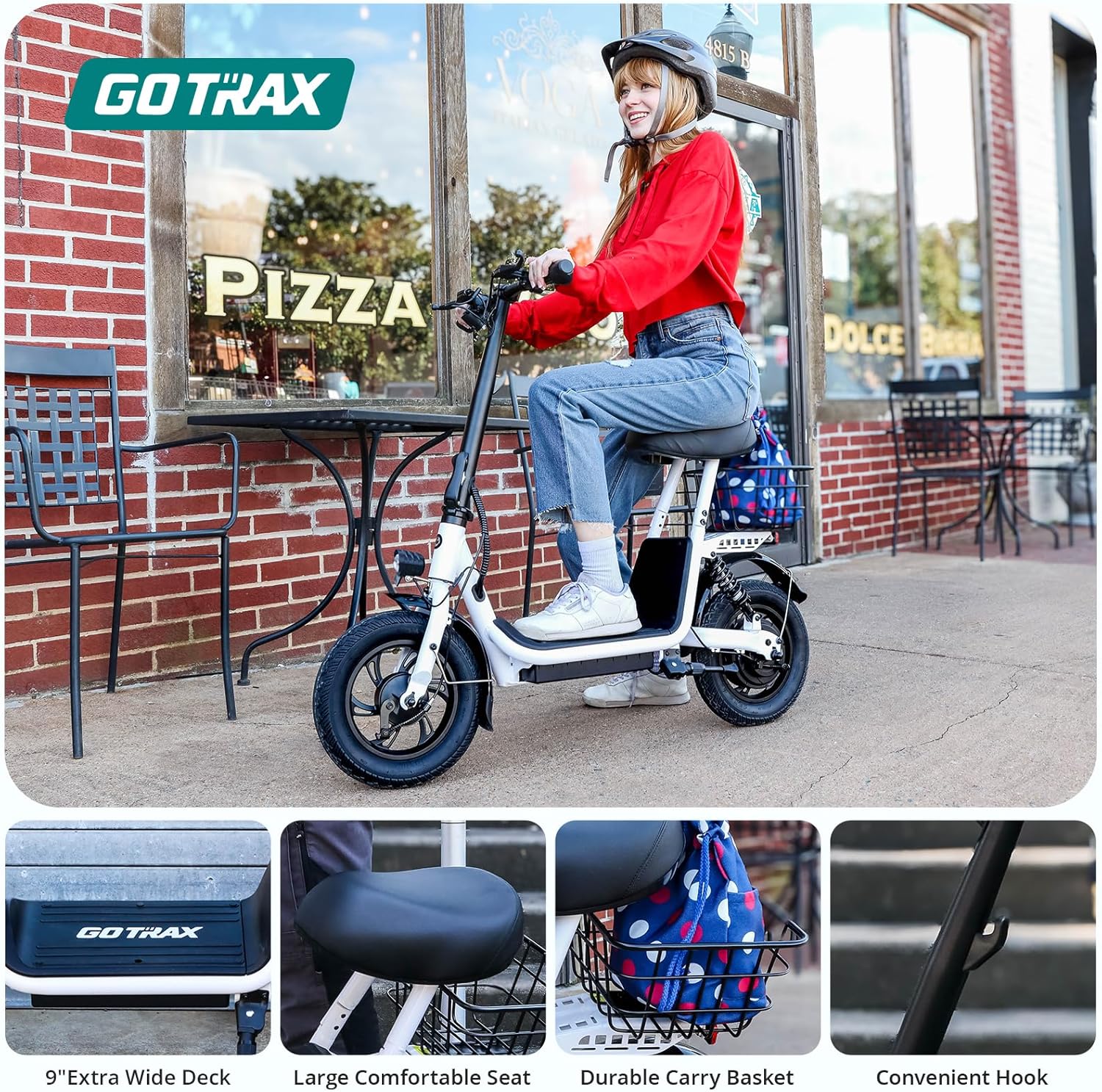 Electric Scooter w/Seat for Adults, 12" Pneumatic Tire, Max 15.5 Miles&15.5 Mph Power by 400W Motor
