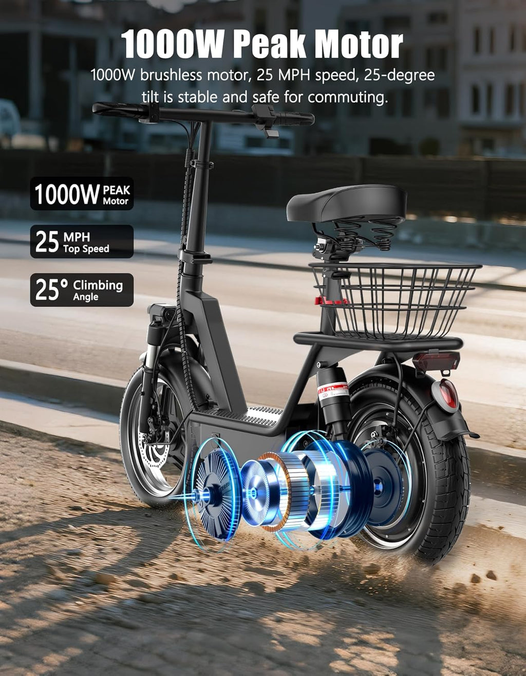 Electric Scooter Adults with Seat, 1000W Peak Motor, 35 Miles
