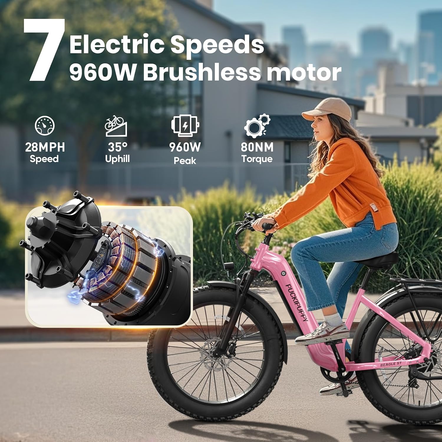 All-Terrain Step-Through Electric Hunting Bike – 960W Peak Power Off-Road E-Bike for Adults (28MPH, 48V 15Ah Removable Battery, 26" Fat Tires, Integrated Rear Cargo Rack)