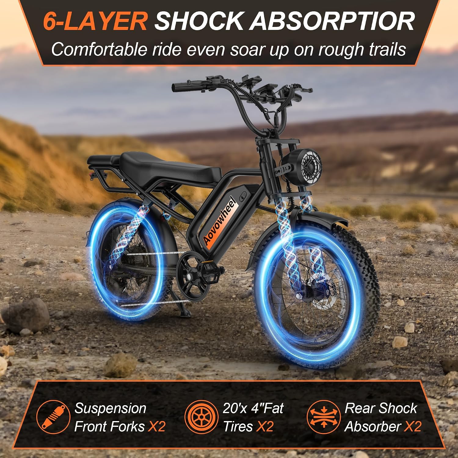 20" Dual-Suspension Fat Tire Electric Dirt Bike – 750W 2-Seater Cargo E-Bike (48V, 70-Mile Range)