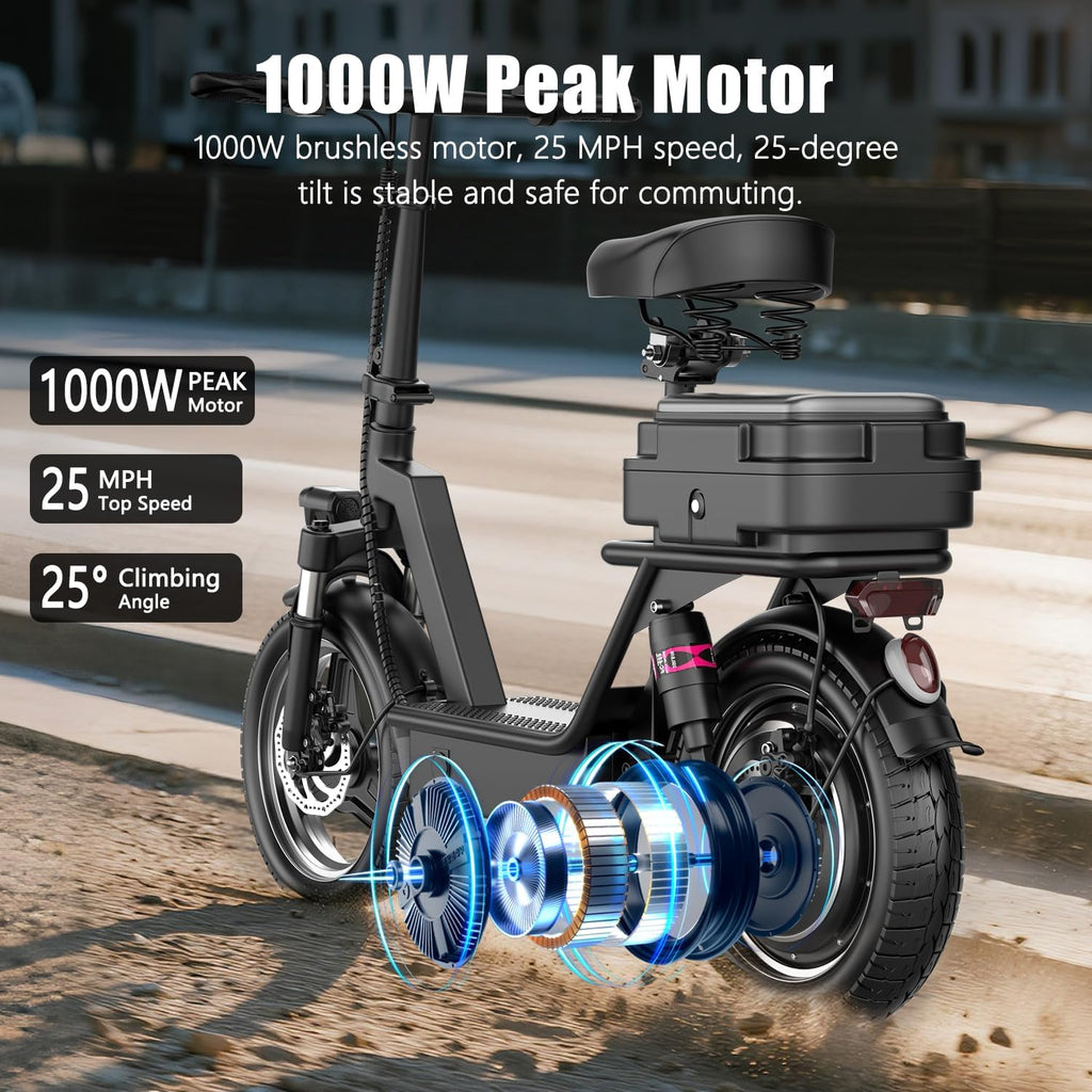 Electric Scooter for Adults, 1000W Peak Electric Scooter with Seat, 25Mph & 35 Miles Range