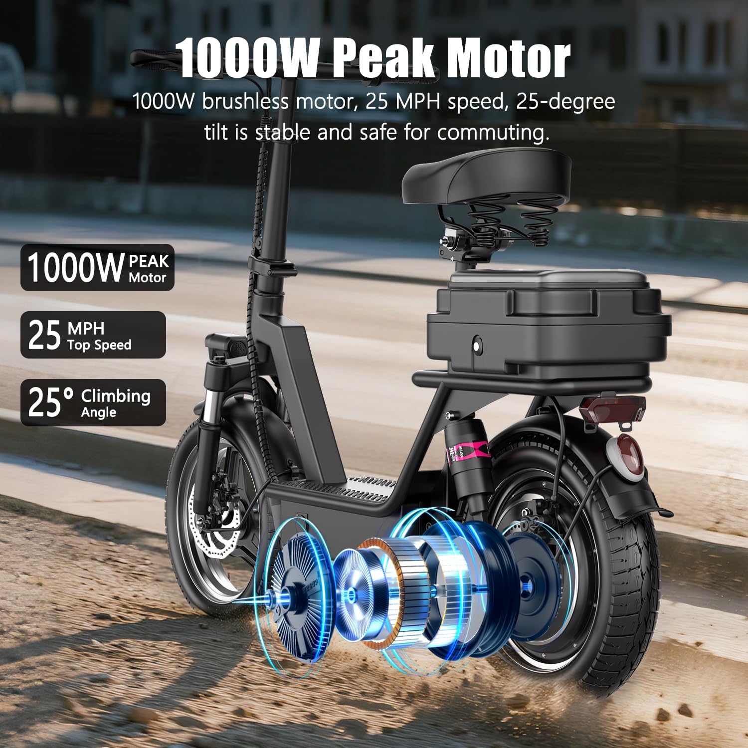 Electric Scooter for Adults, 1000W Peak Electric Scooter with Seat, 25Mph & 35 Miles Range