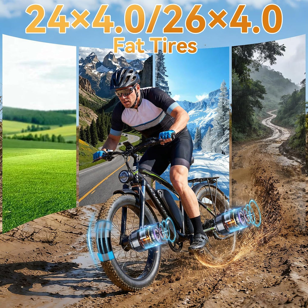 Dual Motor All-Terrain Electric Bike | 48 MPH High Speed & 24" Fat Tires
