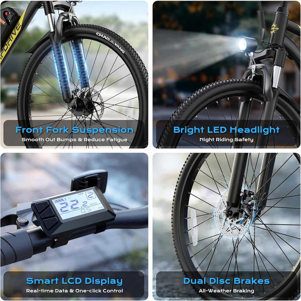 24"/26" Commuter & Mountain Electric Bike – 750W Peak Front Suspension All-Terrain E-Bike