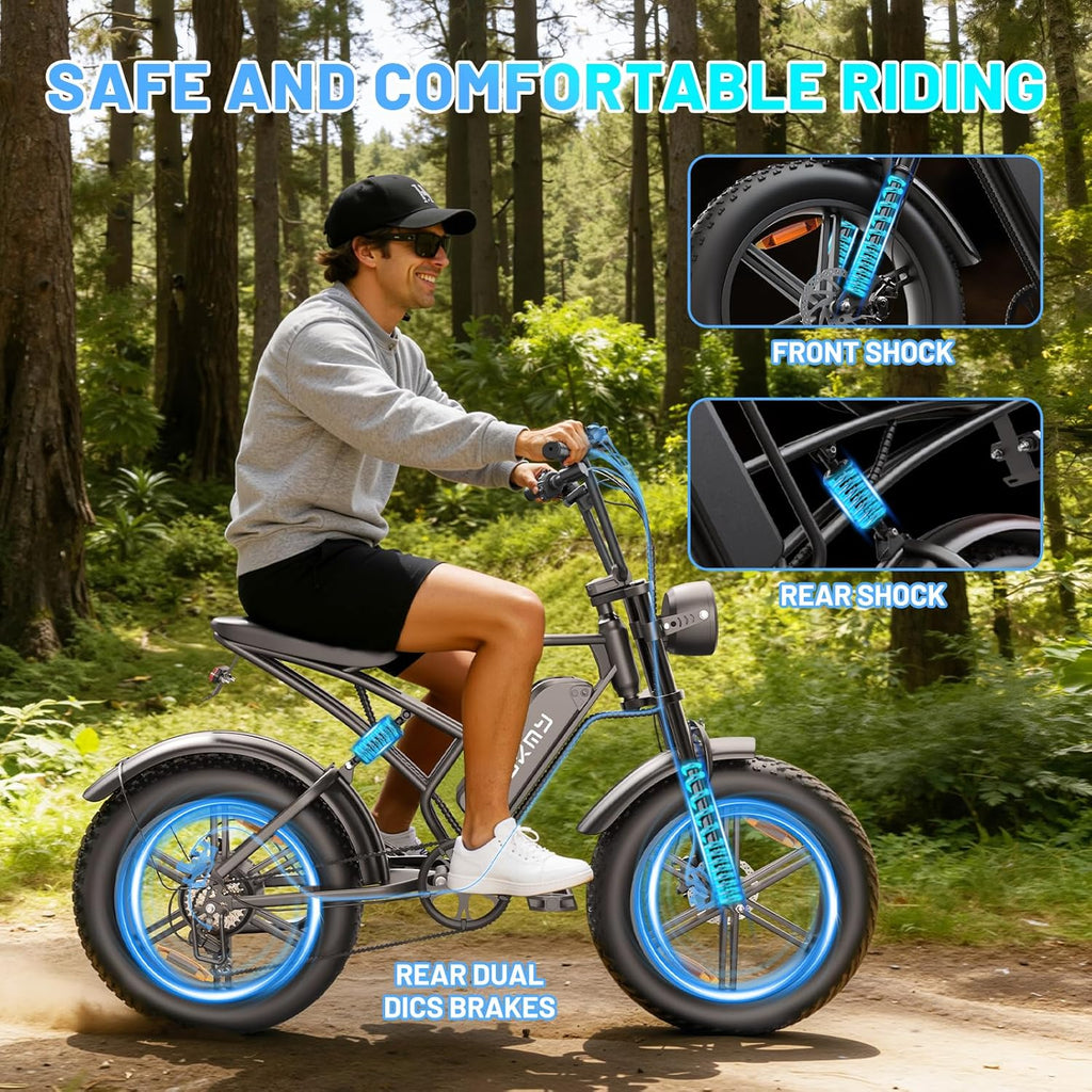 All-Terrain 20" Fat Tire Electric Bike – 750W Continuous / 1000W Max Motor, 48V 15Ah Removable Battery, 60-Mile Range Adult E-Bike (UL2849 Certified)
