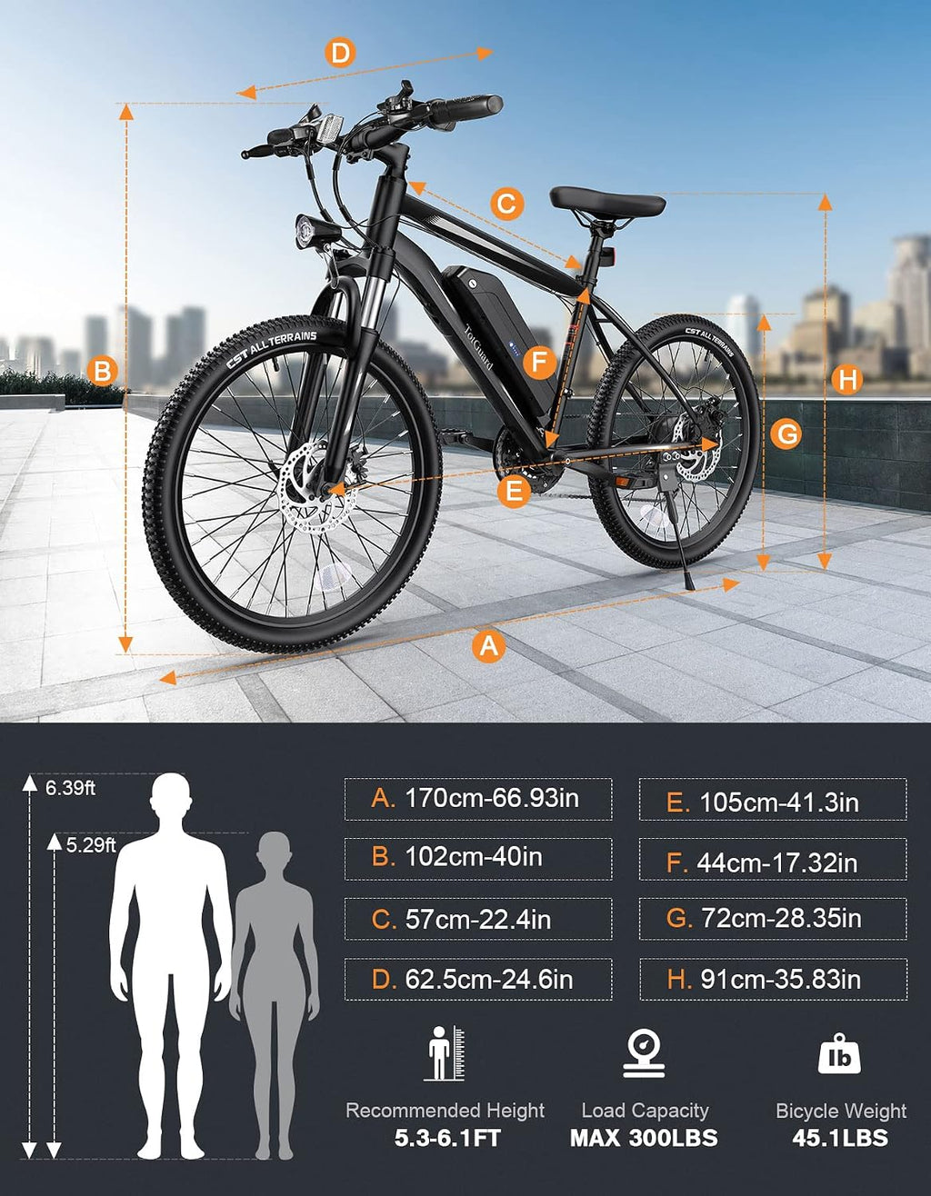 26" Electric Mountain & Commuter Bike – Peak 500W Brushless Motor, 374Wh Removable Battery, 21-Speed Trail E-Bike with Suspension Fork