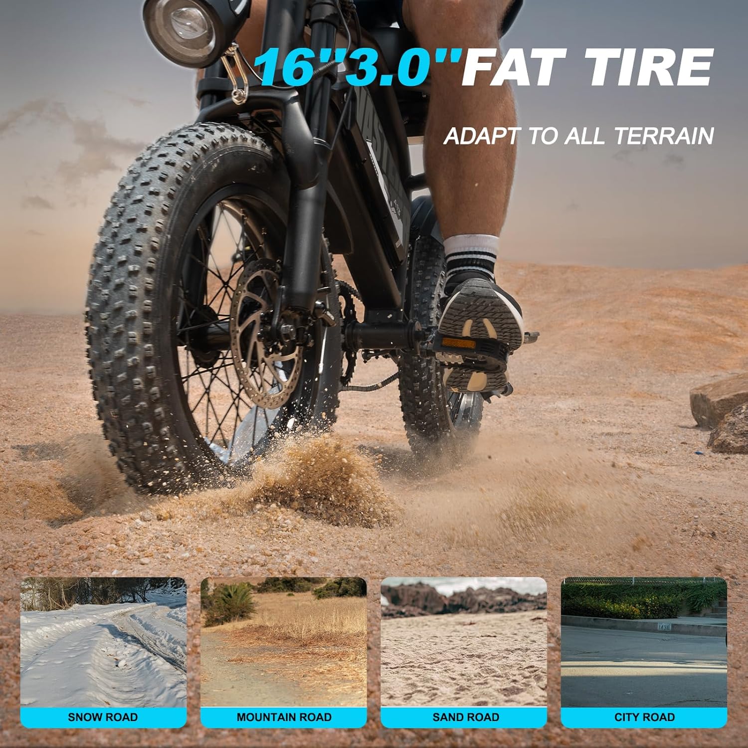 16" Fat Tire Electric Mountain Bike for Teens & Adults – 500W Peak Motor, Removable Battery, Comfort Seat E-Bike