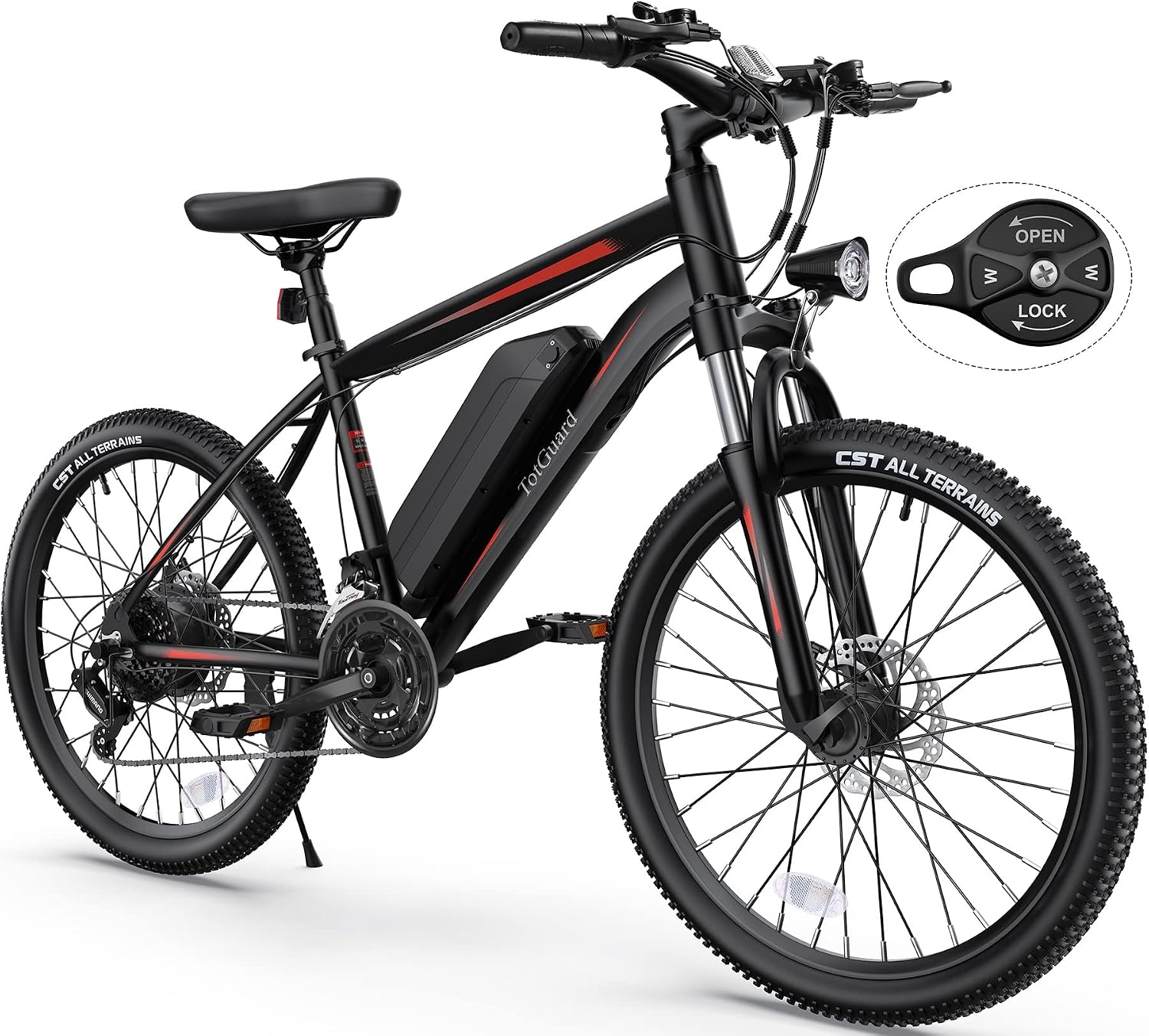 26" Electric Mountain & Commuter Bike – Peak 500W Brushless Motor, 374Wh Removable Battery, 21-Speed Trail E-Bike with Suspension Fork