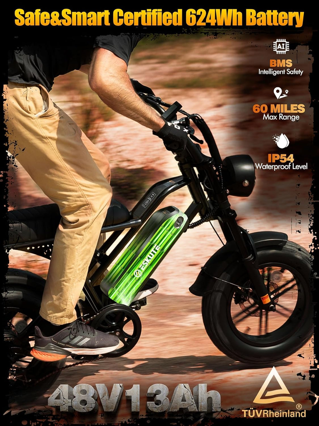 Electric Bike for Adults, Electric Dirt Bike 1500W Peak Motor, All Terrain Dual Suspension