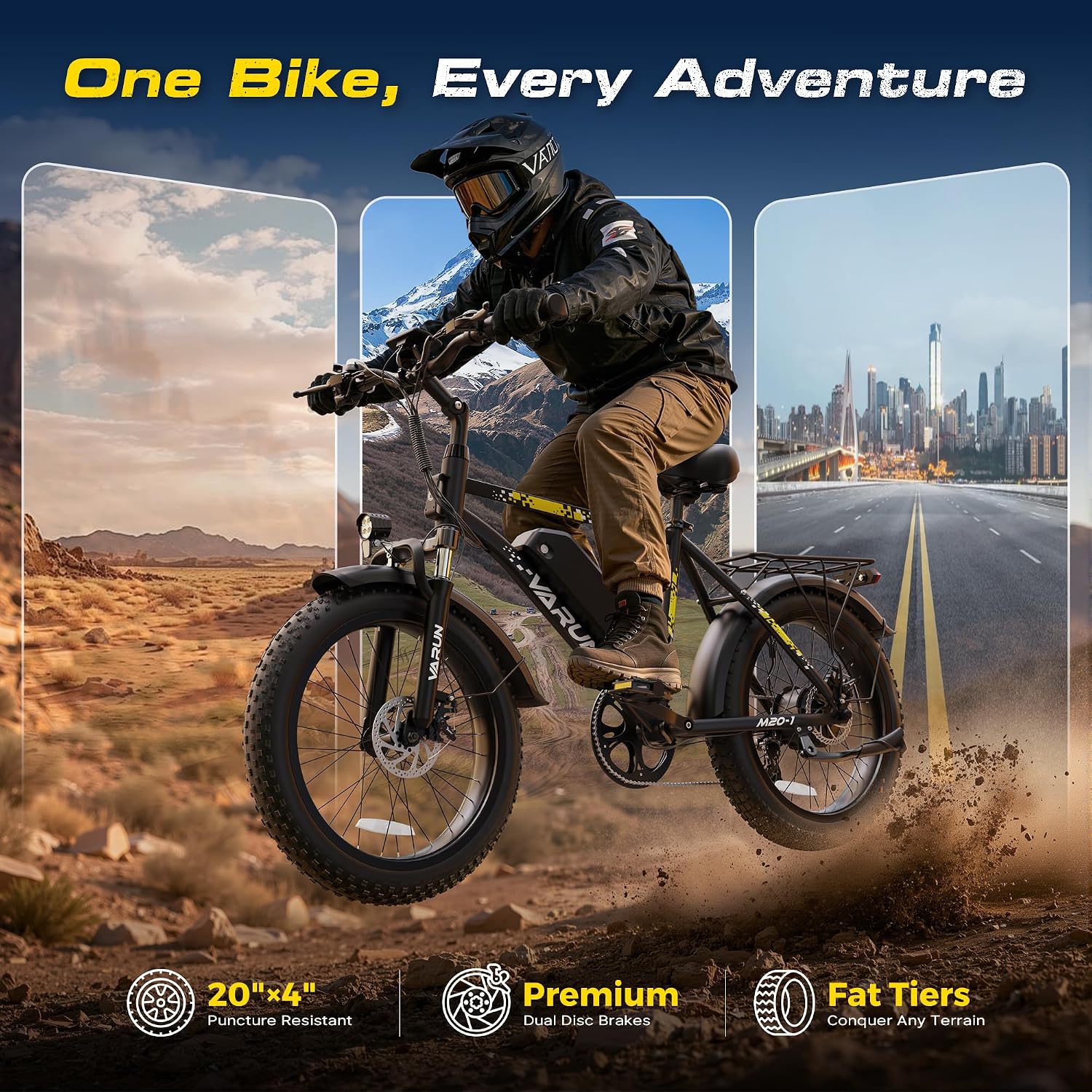 20" All-Terrain Fat Tire Electric Bike | 1000W Peak Utility E-Bike with Cargo Rack