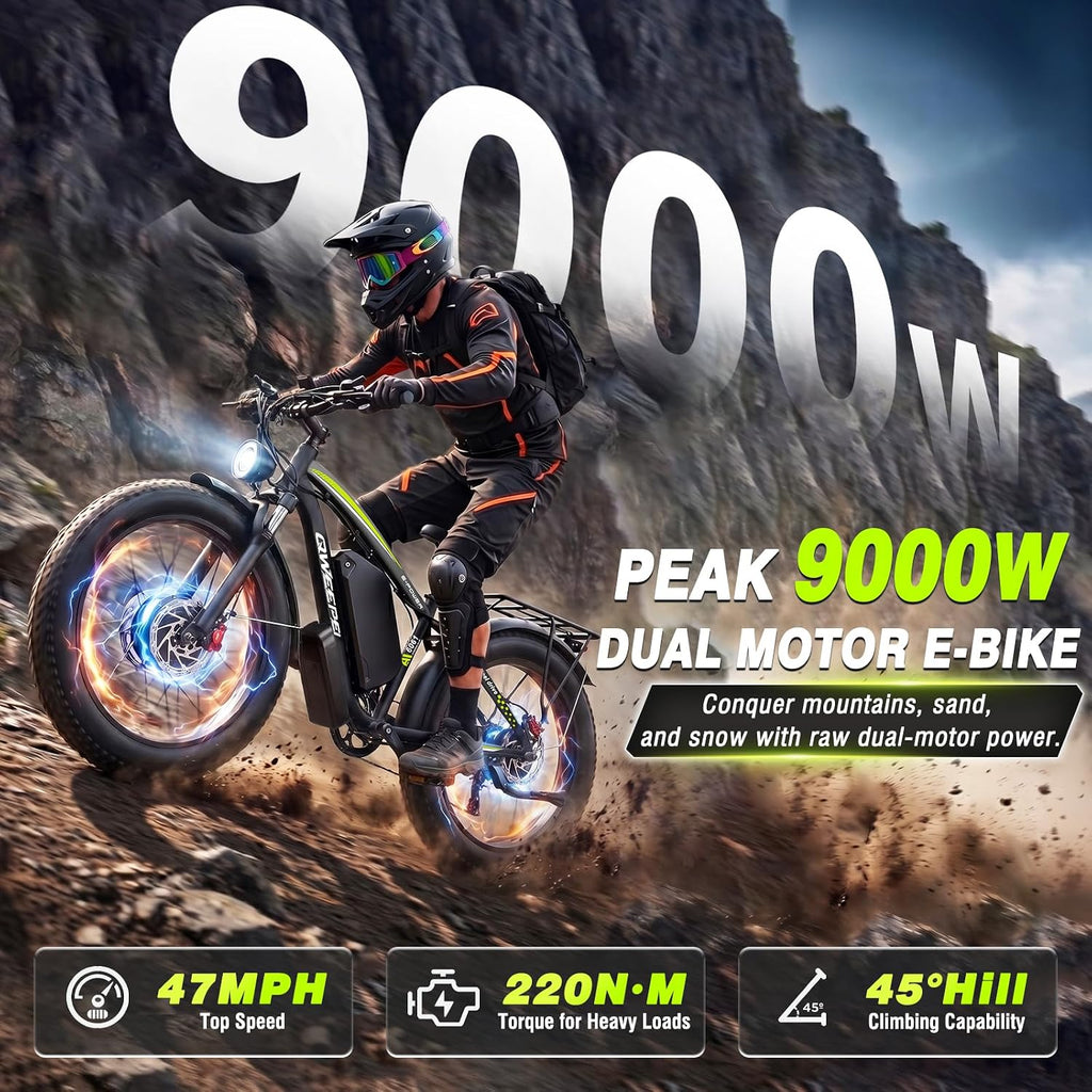 Peak 9000W Dual-Motor All-Terrain E-Bike | 47 MPH 24" Fat Tire Adult Electric Bicycle