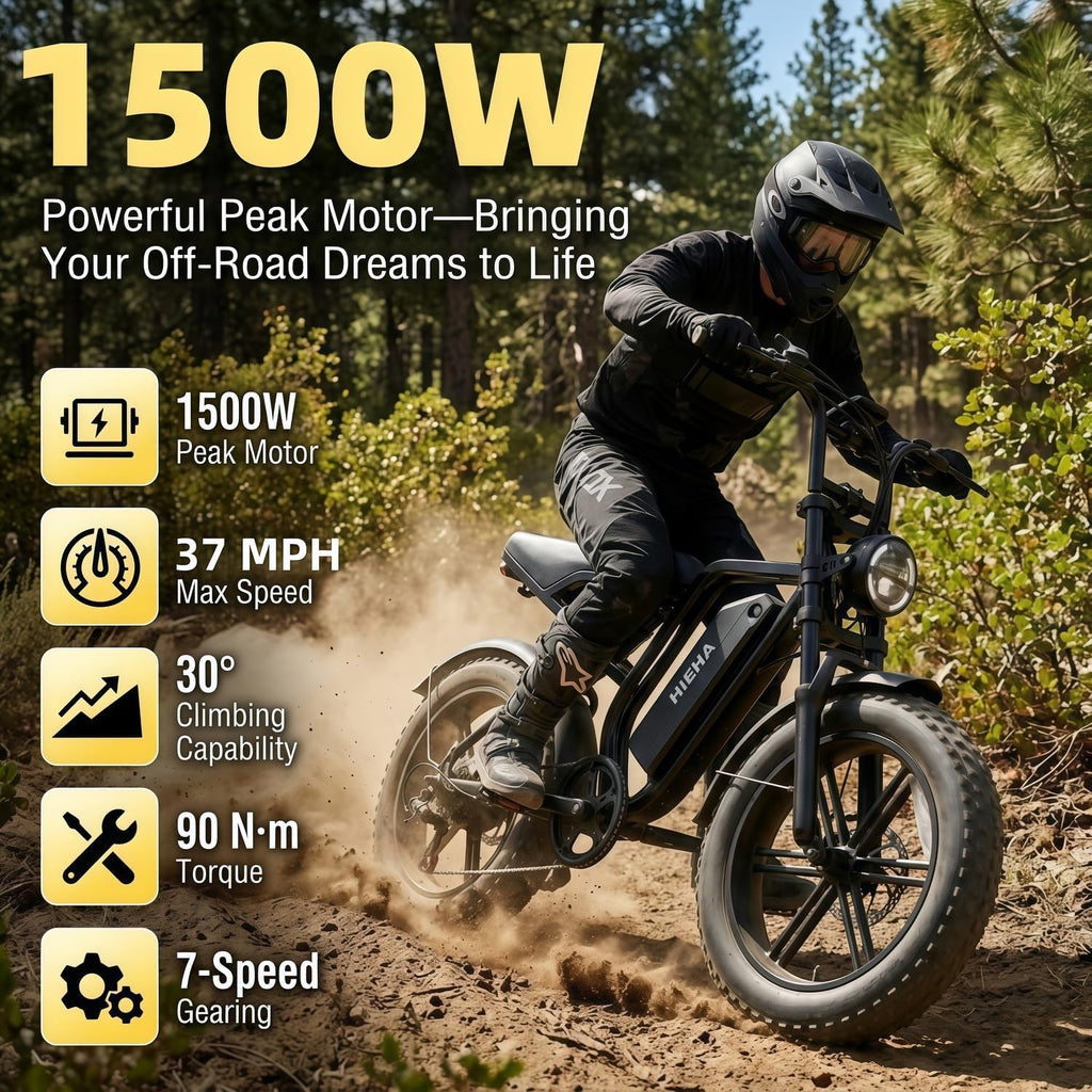 1500W Peak Smart Electric Bike with CarPlay & Android Auto | 20" Fat Tire 48V 15Ah Dual Suspension E-Bike (UL 2849 Certified)