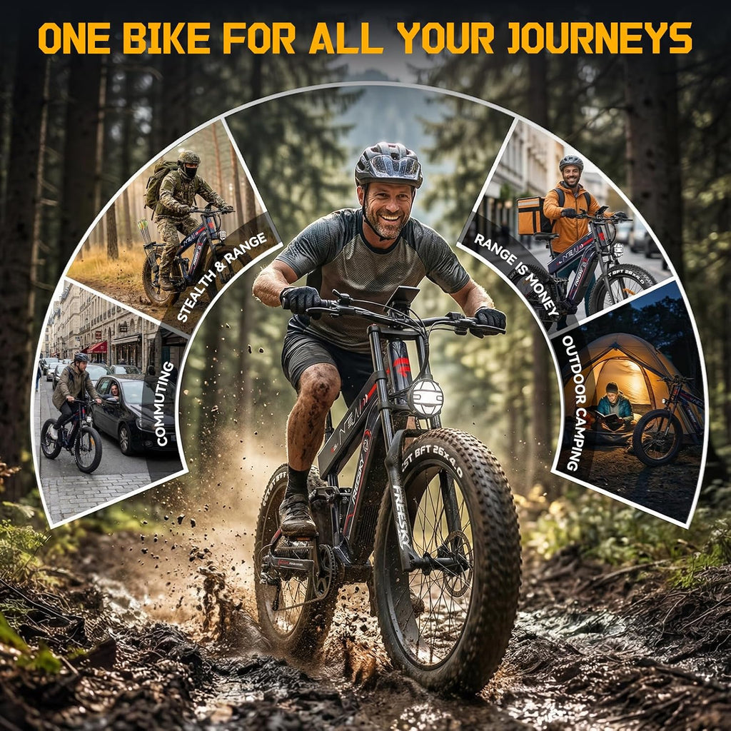 Ultra Long Range Dual-Battery Electric Mountain Bike – 4000W Peak, 40MPH, 26" Fat Tire