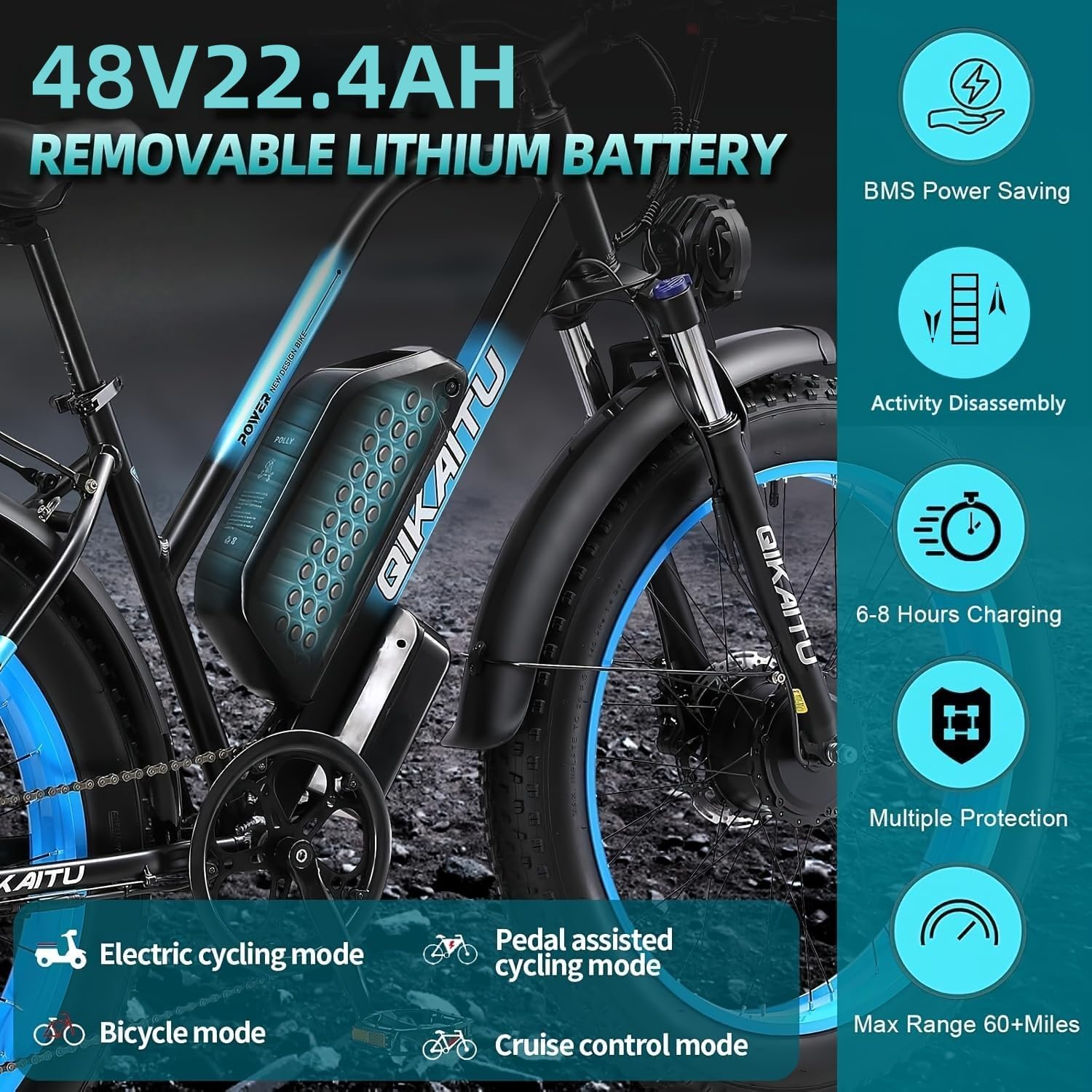 Q7 Peak 4000W Electric Bike for Adults - Dual Motor, 48V 22.4Ah Battery 24'' x 4'' Fat Tire Electric Bike, 38MPH 80Mile Range, 7-Speed, Cruise Control, Hydraulic Disc Brakes Ebike
