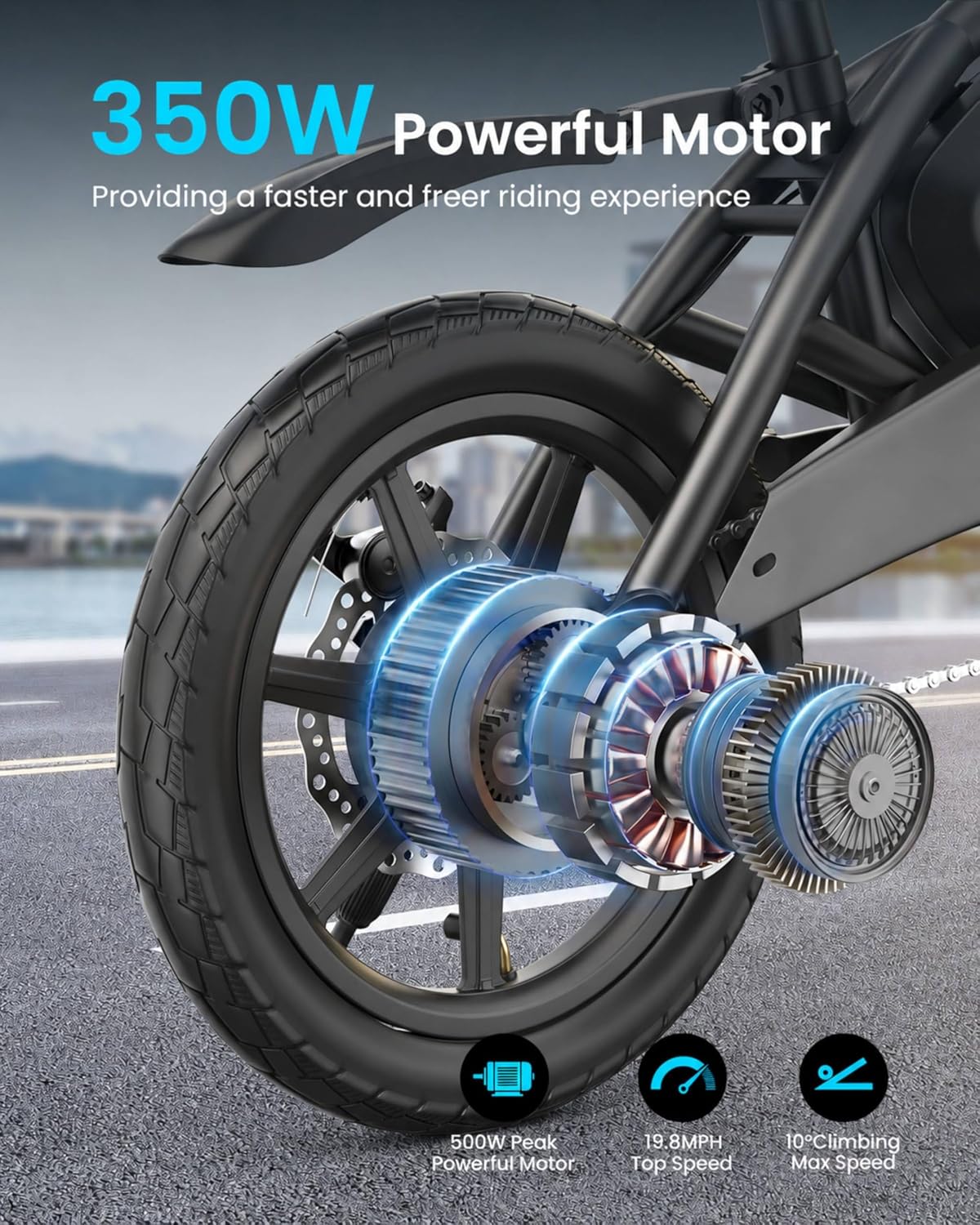 14" Compact Folding Electric Mini Bike for Adults & Teens – 350W (500W Peak) Motor, 48V 374Wh Battery E-Bike