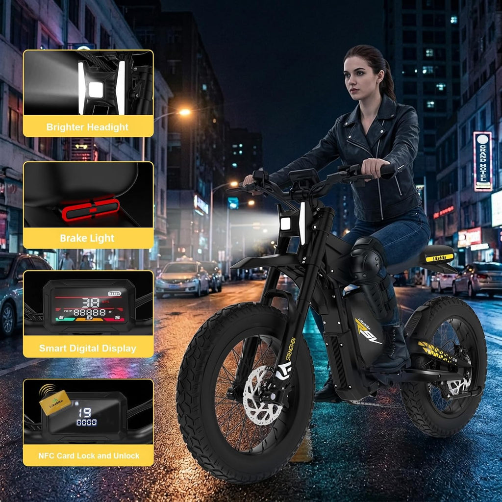 Electric Bike for Adults, 2000W/3000W Electric Dirt Bikes with Pedals, 48V 25AH/ 60V 27AH Long Lasting