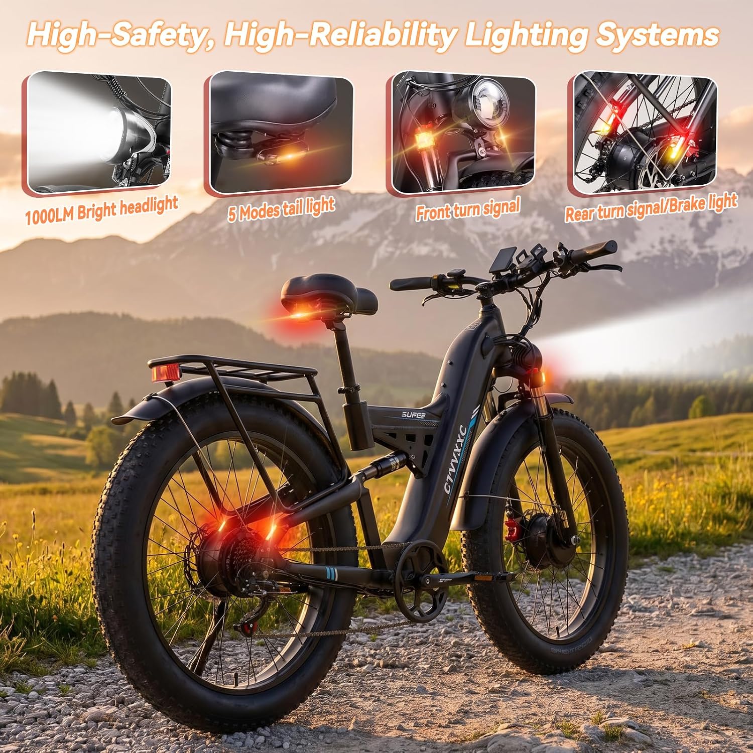 8000W Dual Motor Electric Bike – 26" All-Terrain Fat Tire E-Bike with Full Suspension