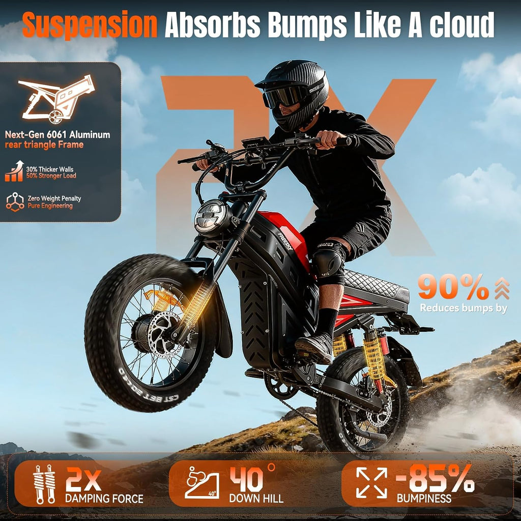 20" Dual-Motor Off-Road Electric Dirt Bike | 4000W Peak 40MPH Ultra Long Range Adult E-Bike