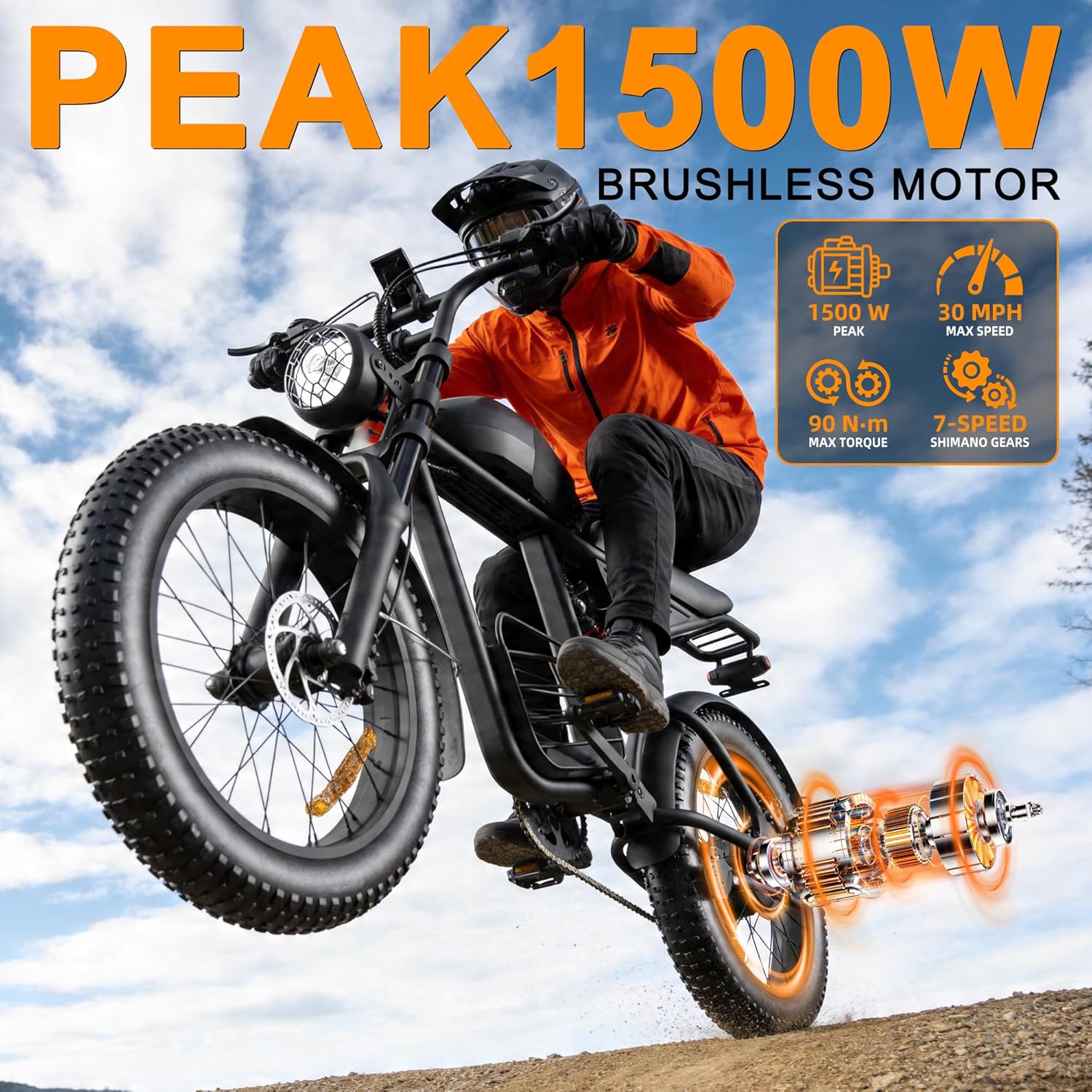 20" Fat Tire Electric Bike for Adults – 1500W Peak Motor, Up to 35 MPH & 60-Mile Range