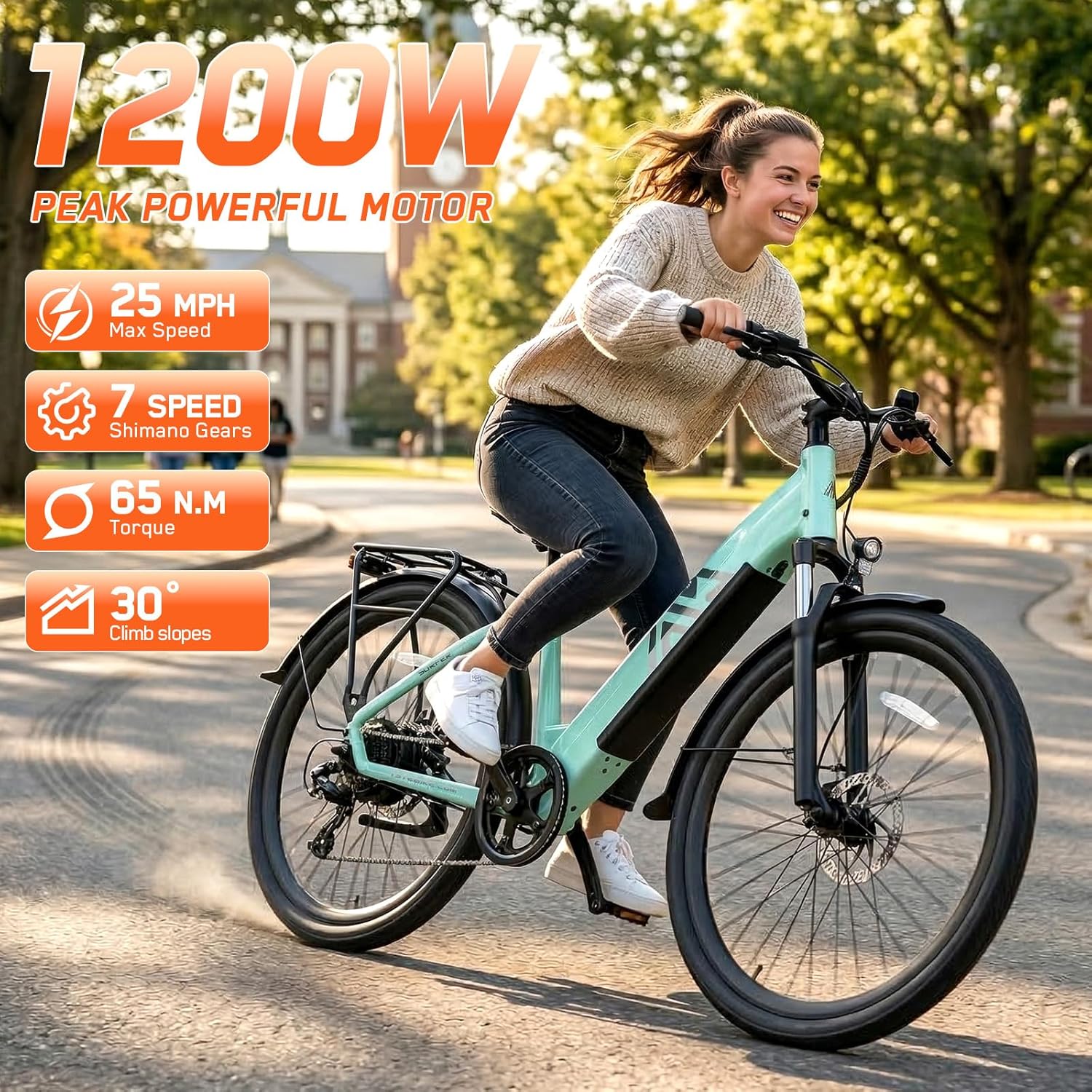 27.5" All-Terrain Front Suspension Electric Bike | Peak 1200W Adult E-Bike with Fat Tires