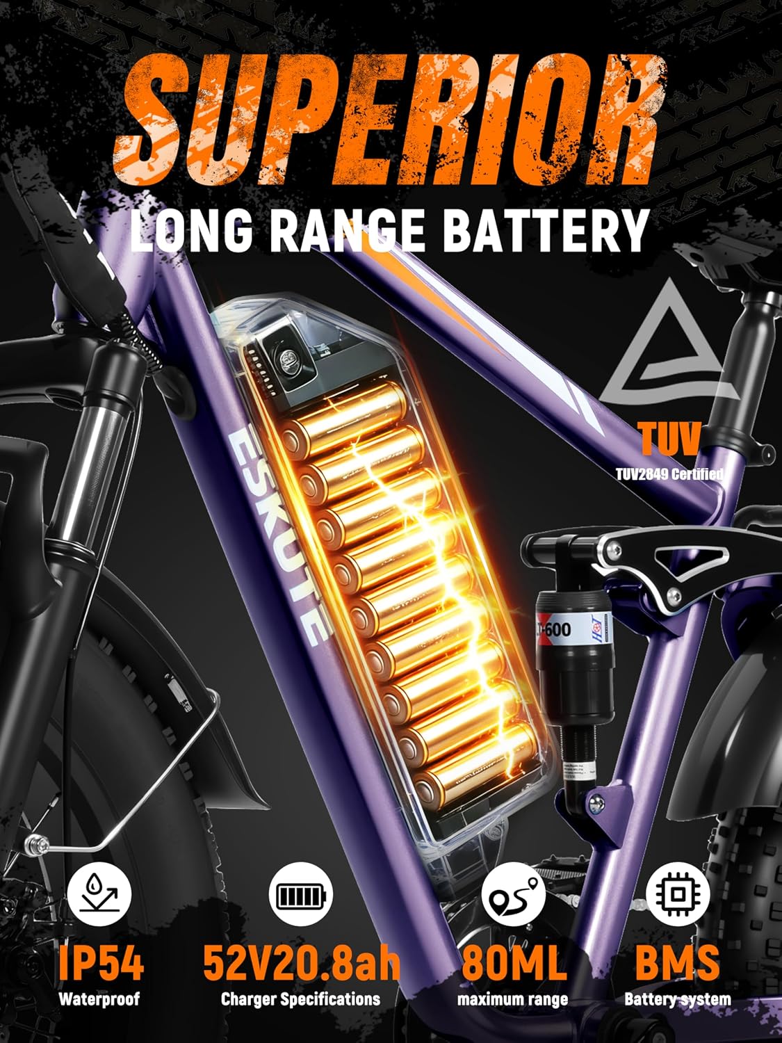 1200W Full Suspension Fat Tire Electric Mountain Bike – 52V 20.8Ah Long Range Battery, 33MPH Fast Off-Road & Commuter E-Bicycle