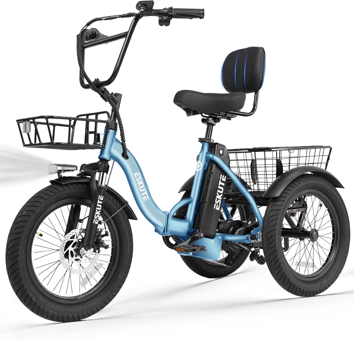 Folding Step-Thru 3-Wheel Electric Tricycle – Peak 1200W Motor, 18" Fat Tires, 624Wh Removable Battery, Adult E-Trike with Cargo Basket