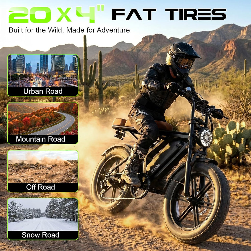 Electric Bike for Adults, Peak 1500W Motor Retro E Bike, Range 65/120Miles, 48V 15Ah