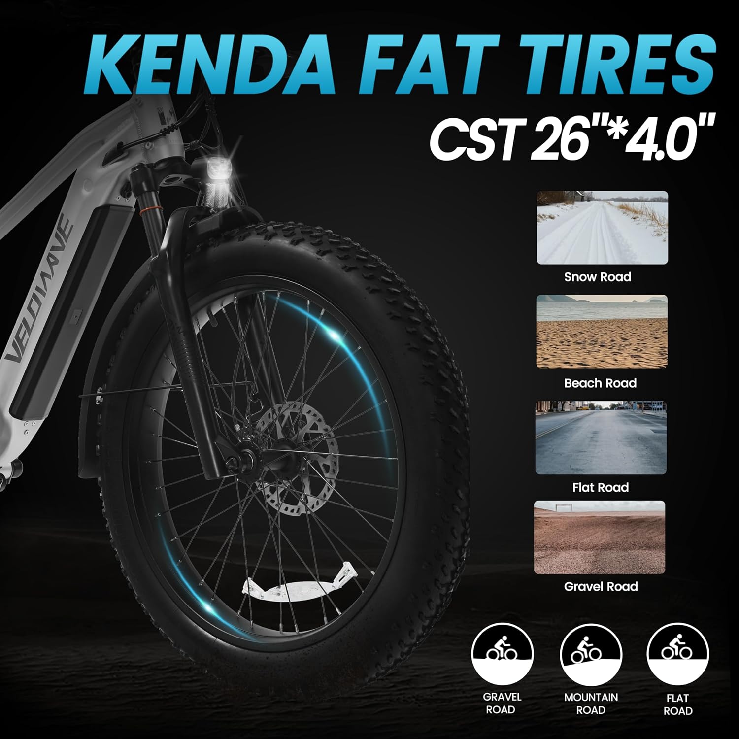 26" Fat Tire Electric Mountain Bike - 1200W Peak Motor, 28MPH High-Speed E-Bike with Removable 48V 15Ah Battery & 7-Speed Gear System