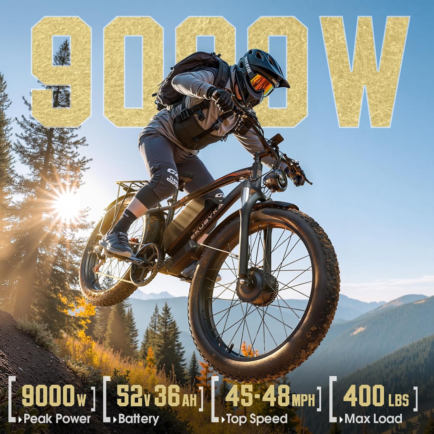 9000W Peak Dual Motor AWD Electric Bike – 52V 36Ah Ultra-Long Range Off-Road E-Bike (48 MPH) with 6 Riding Modes & 24"/26" All-Terrain Fat Tires