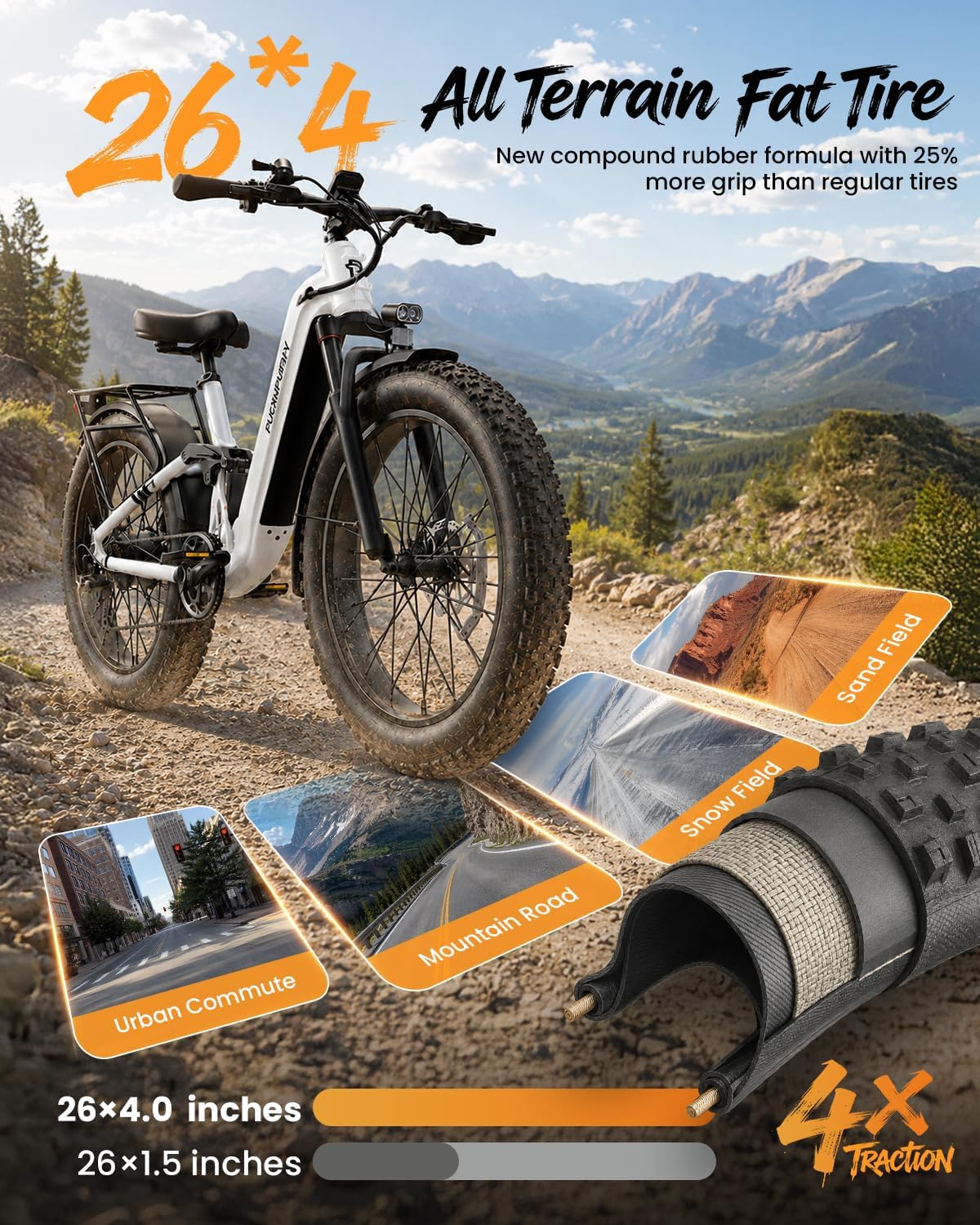 960W Peak Full Suspension Step-Through E-Bike | 26" Fat Tire 48V 20Ah Mountain Electric Bike