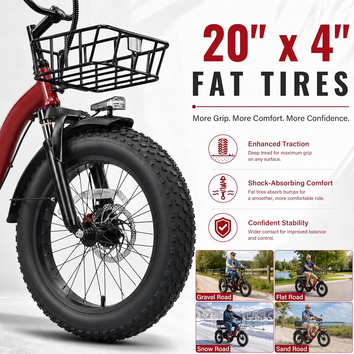 Two-Seater Folding Electric Tricycle for Adults | 1350W Peak, 20" Fat Tire 3-Wheel E-Trike
