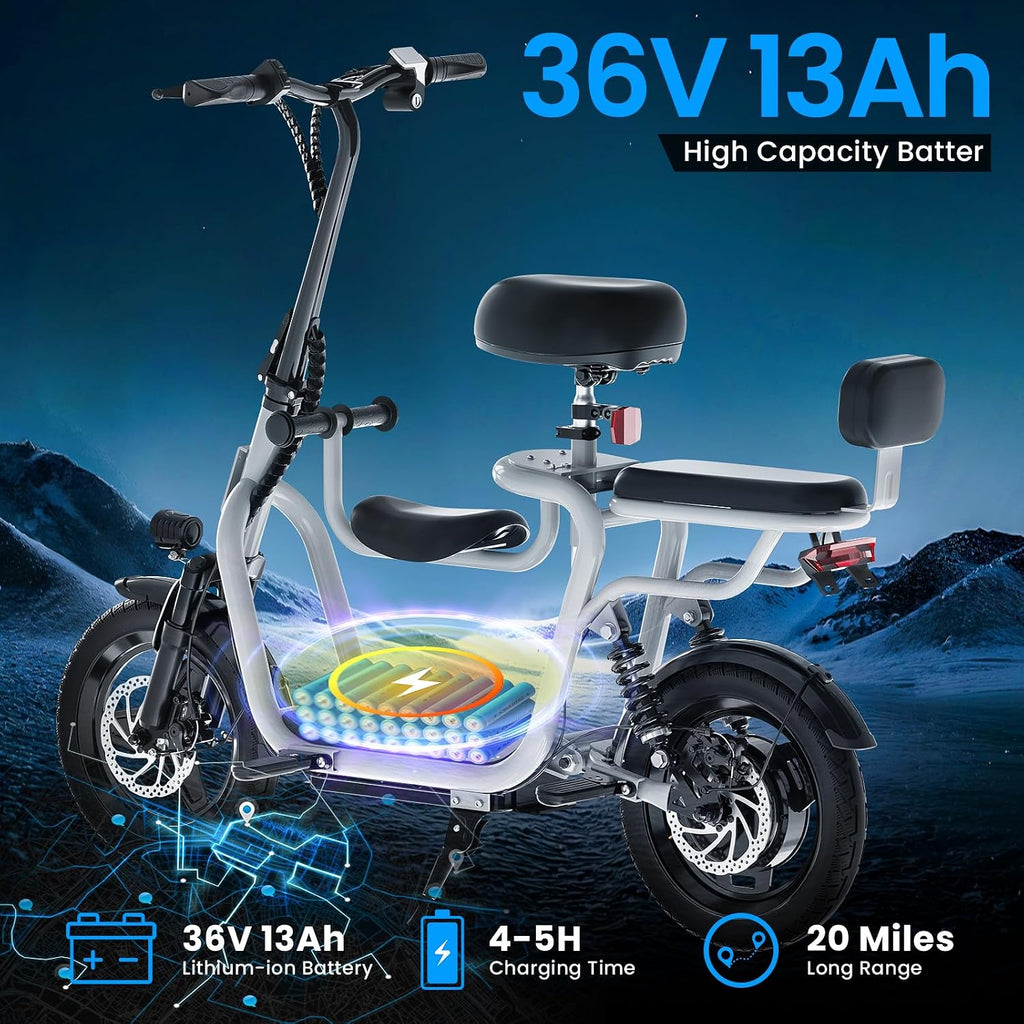 Seated Electric Scooter for Adults | 500W Peak Power Motor, 14" Tires (17.4 MPH & 20-Mile Range)