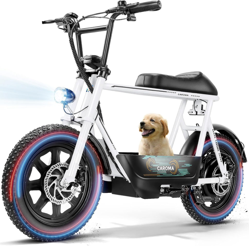 1200W Electric Scooter with Seat,16"×3" Fat Tire Electric Bike All-Terrain,Max 30Miles&20MPH Electric Scooter Adult Electric Dirt Bike,Motorcycle Scooter with Storage Basket for Pets&Cargo