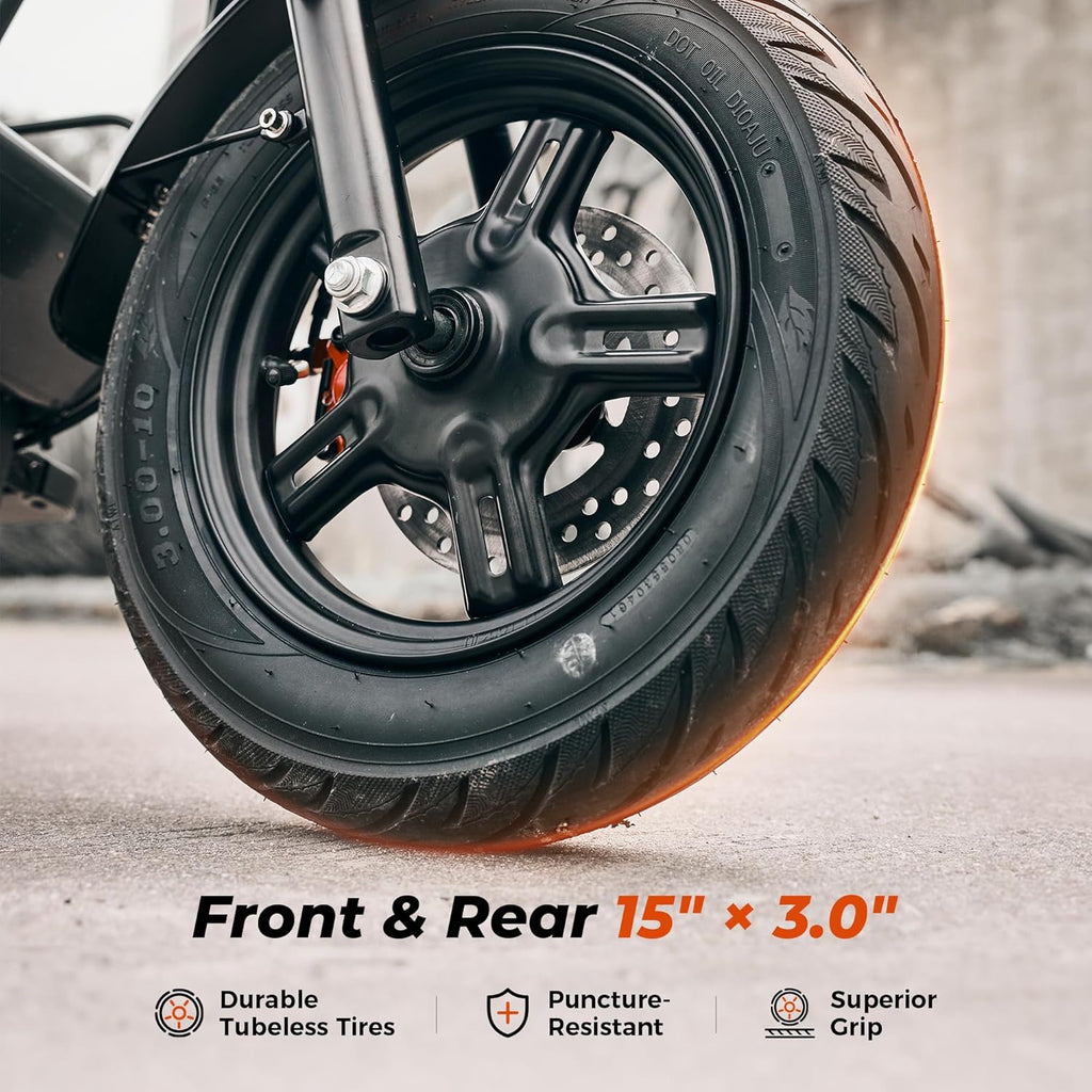 Seated Electric Commuter Scooter | 1500W Motor, 35 MPH Top Speed, 15" Tubeless Tires with Cargo Basket & Bag
