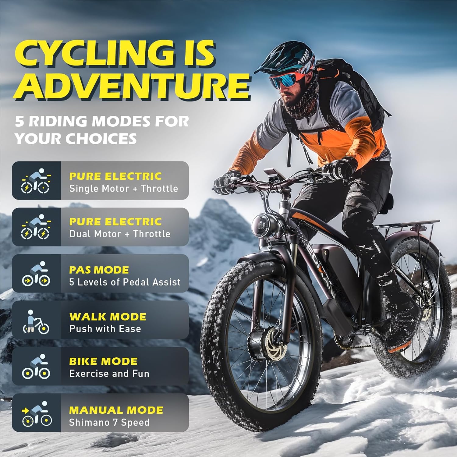 All-Terrain 26" Fat Tire Electric Bike – 6000W Peak Dual Motor, 51MPH Max Speed, 52V 36Ah Removable Battery, 130 Miles Max Range Hyper E-Bike