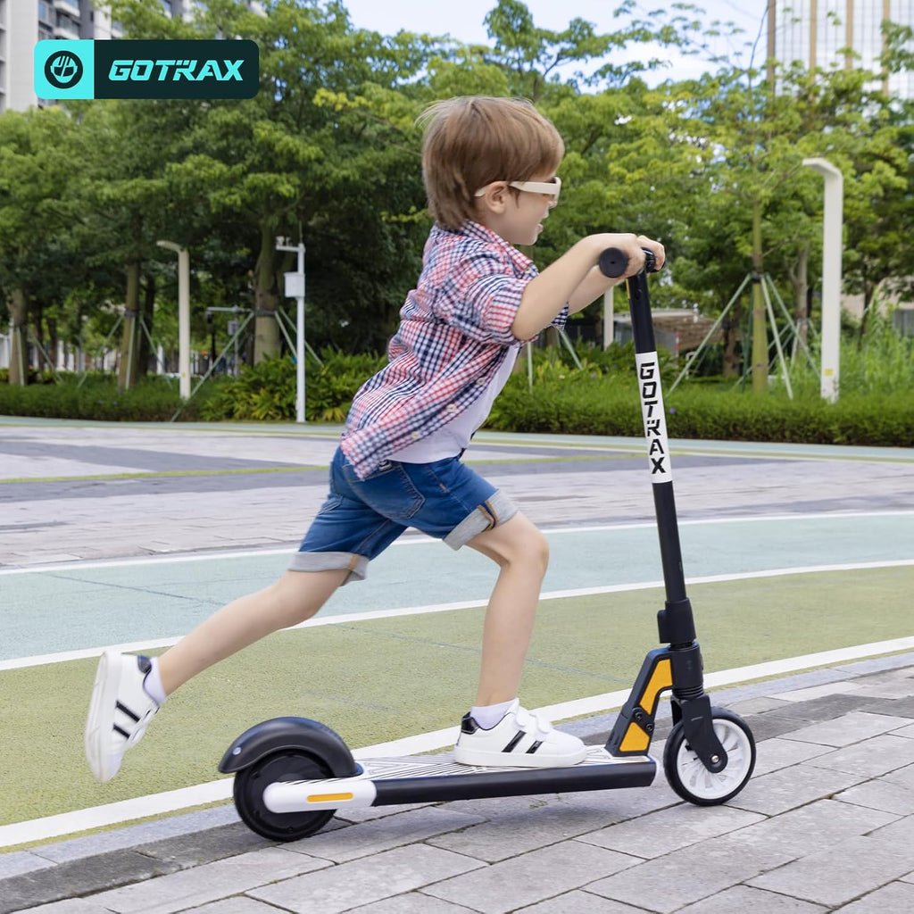 Electric Scooter for Kids 6-12, Max 3.75 Miles & 7.5 Mph by 150W Motor, 6'' Wheel, Thumb Control Easy to Ride & Assemble