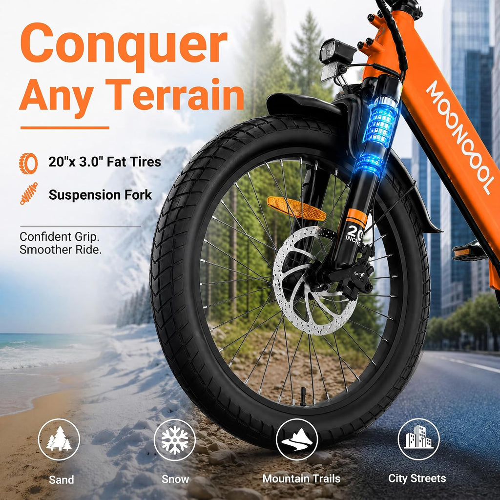750W Folding Fat Tire Electric Bike for Adults | 48V Removable Battery, Full Suspension, Hydraulic Disc Brakes & 7-Speed