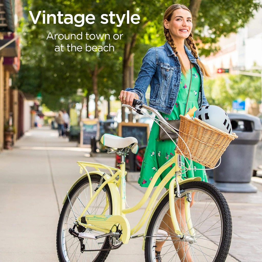 Classic 26-Inch Comfort Beach Cruiser Bike – 7-Speed Upright Commuter Bicycle for Adults (Quilted Comfort Seat, Linear Pull Brakes, Front & Rear Fenders)