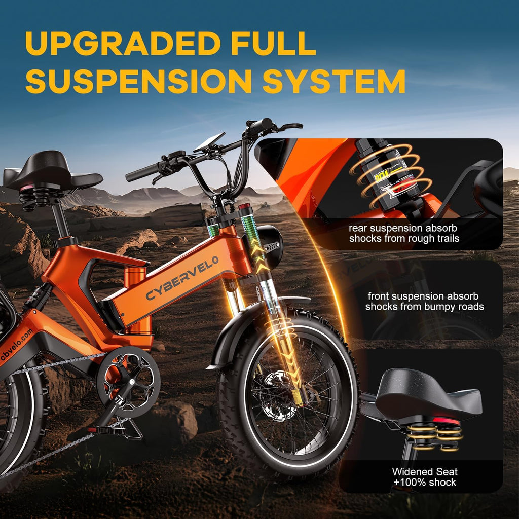 1000W Folding Electric Mountain Bike | 20" Fat Tire, 35MPH, 100-Mile Range